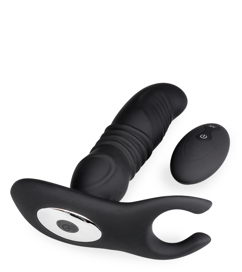 Paris vibrating and thrusting prostate stimulator with testicle massager