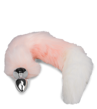 Load image into Gallery viewer, Pink and white faux fur fox tail butt plug
