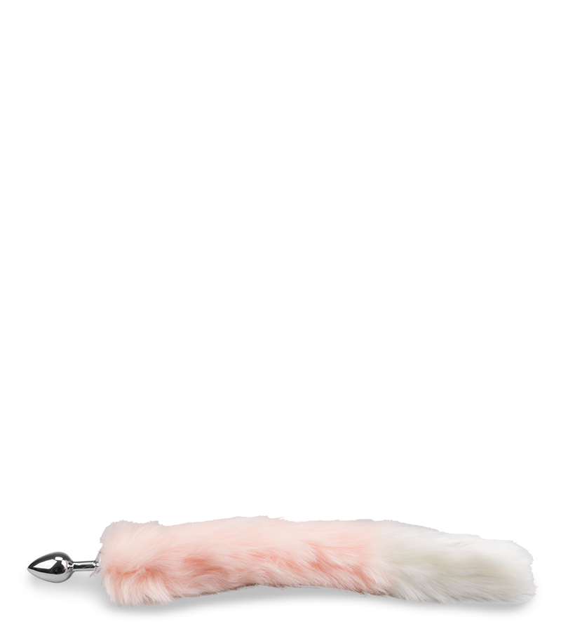 Pink and white faux fur fox tail butt plug