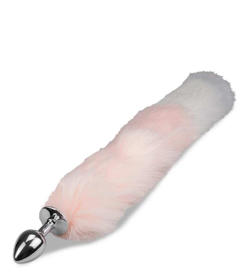 Pink and white faux fur fox tail butt plug