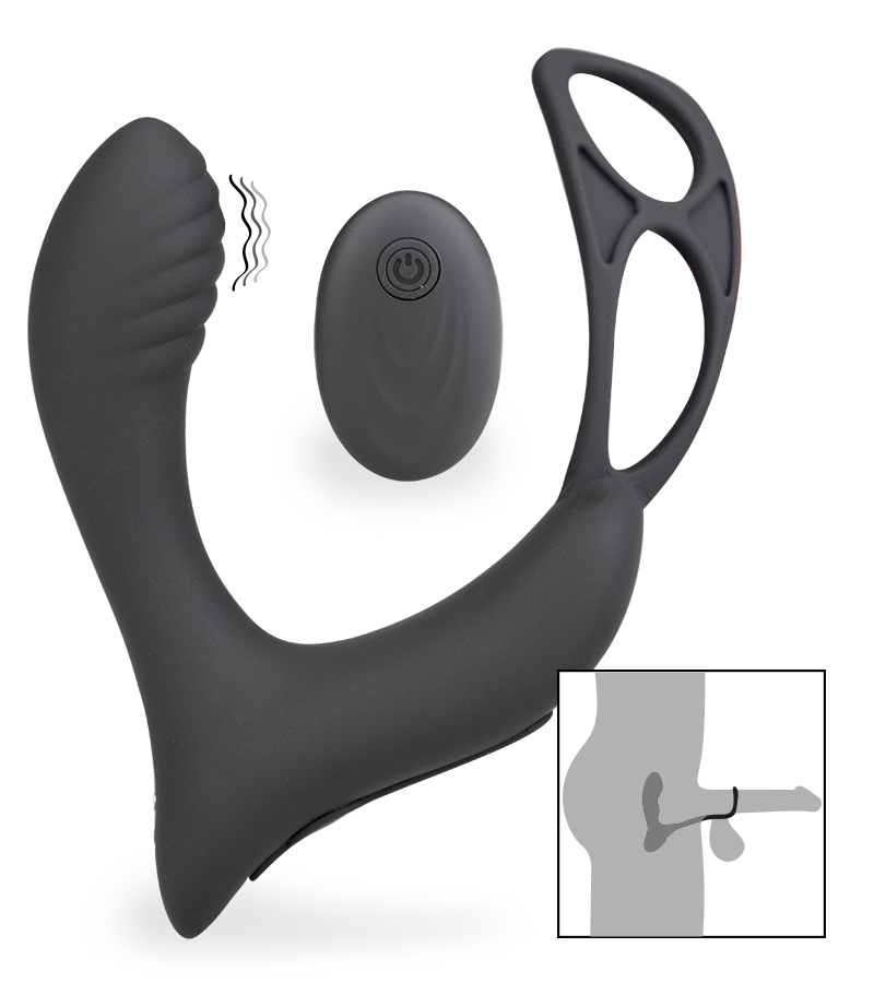 Pro P vibrating prostate massager with double cock ring