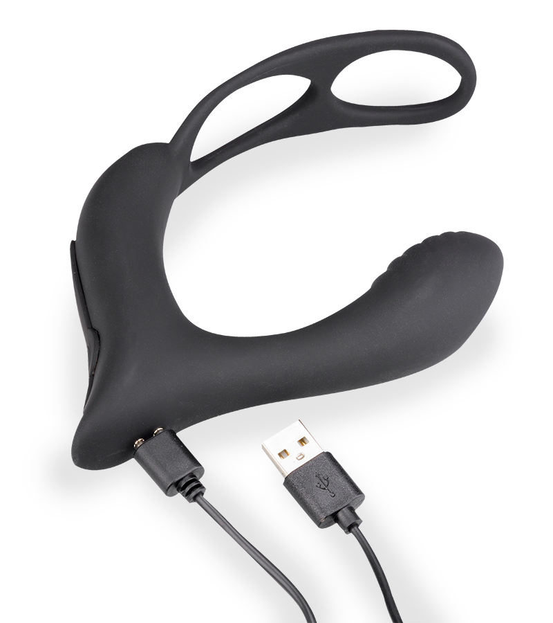 Pro P vibrating prostate massager with double cock ring