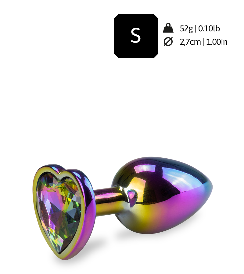 Rainbow heart jewel butt plug -  S