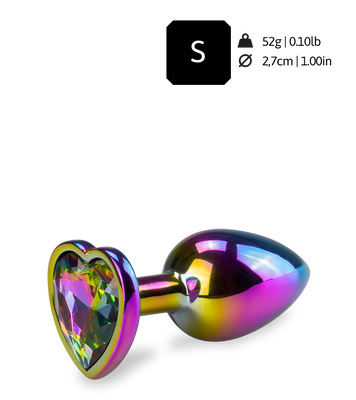 Rainbow heart jewel butt plug -  S