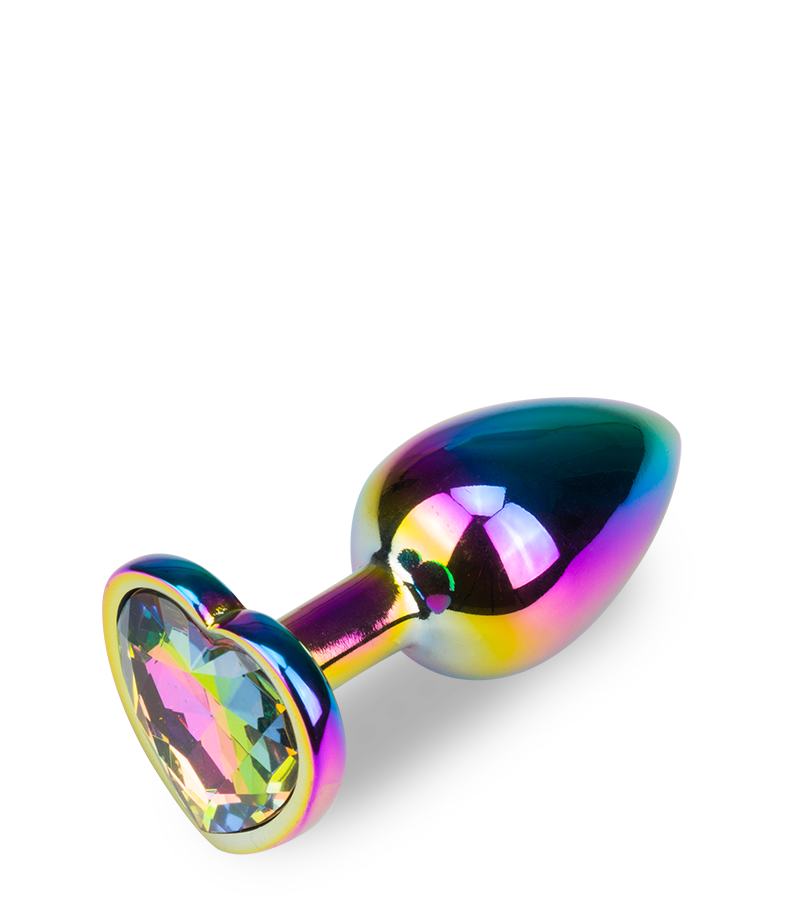 Rainbow heart jewel butt plug -  S
