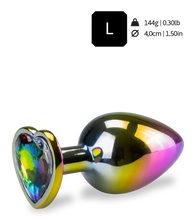 Load image into Gallery viewer, Rainbow heart rosebud jewel butt plug - M