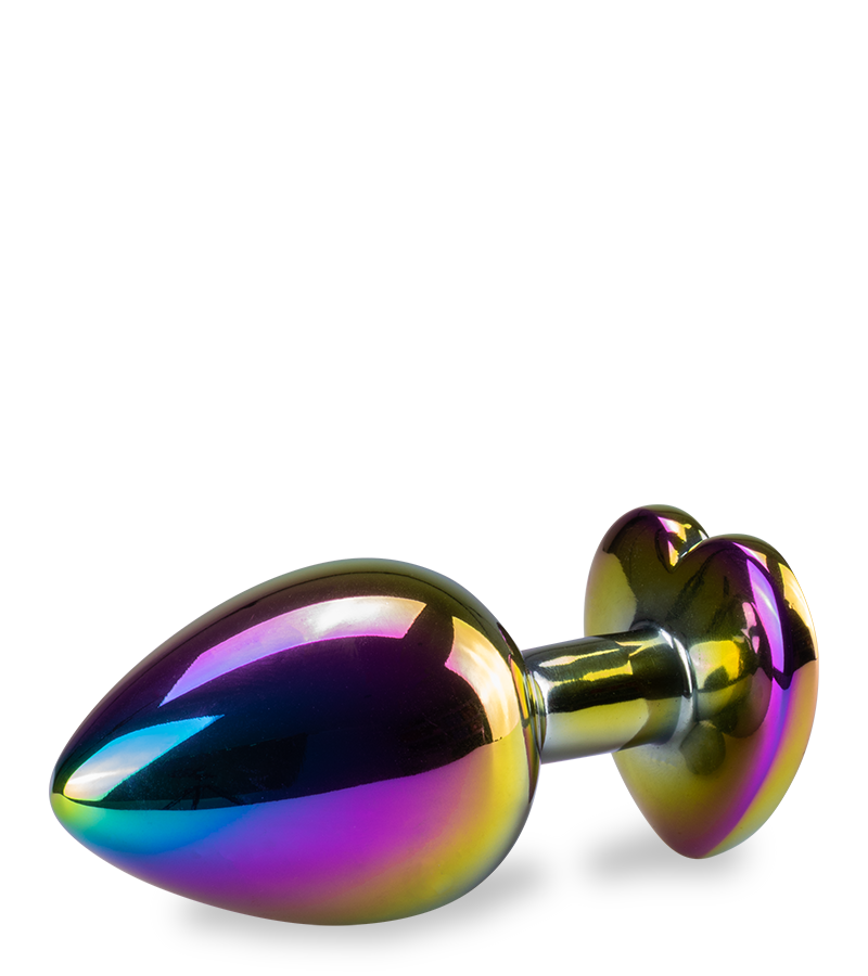 Rainbow heart rosebud jewel butt plug - M