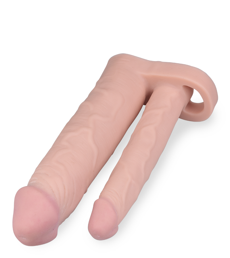 Realistic double dildo penis sleeve