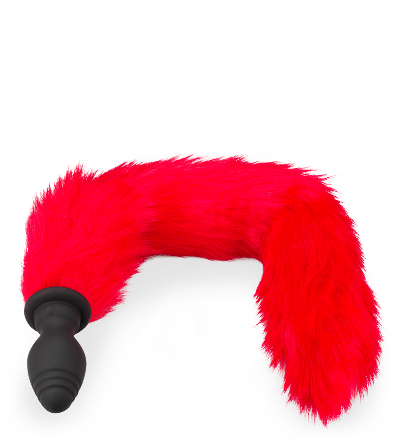 Red faux fur vibrating butt plug
