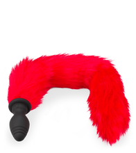 Load image into Gallery viewer, Red faux fur vibrating butt plug