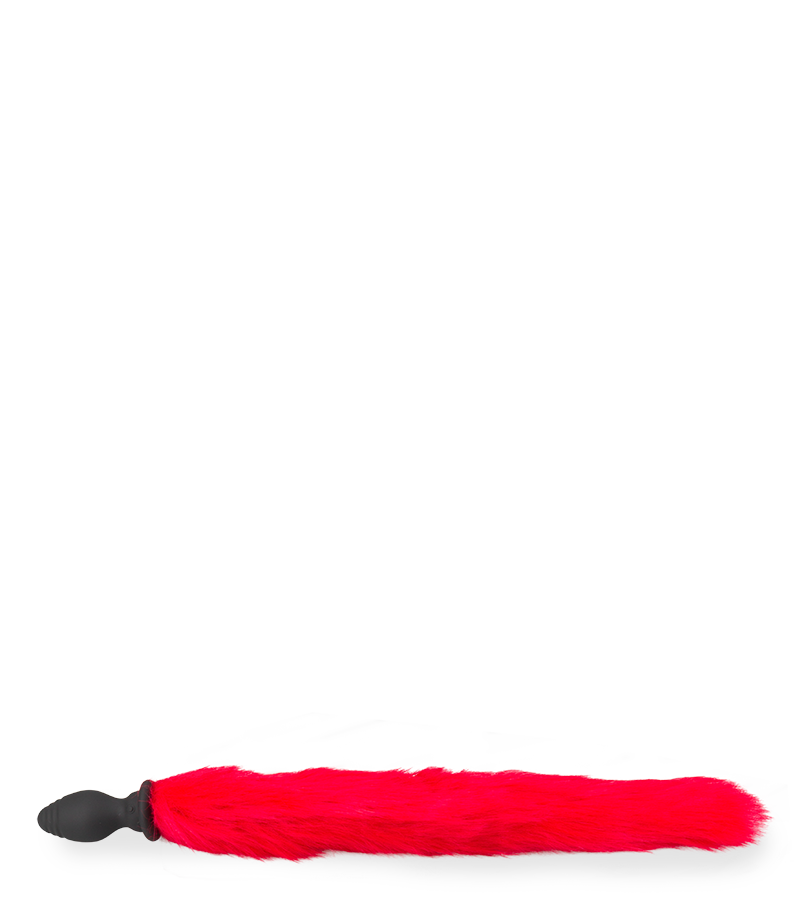 Red faux fur vibrating butt plug