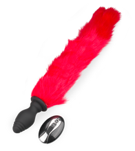 Load image into Gallery viewer, Red faux fur vibrating butt plug