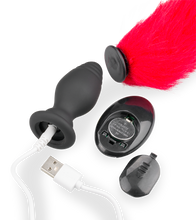 Load image into Gallery viewer, Red faux fur vibrating butt plug