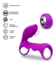Load image into Gallery viewer, Remote control couple&#039;s vibrator with cock ring 12 modes