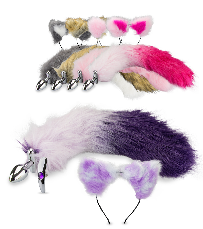 Rosebud cat tail anal plug and headband