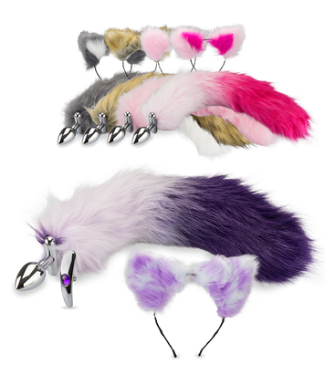 Rosebud cat tail anal plug and headband