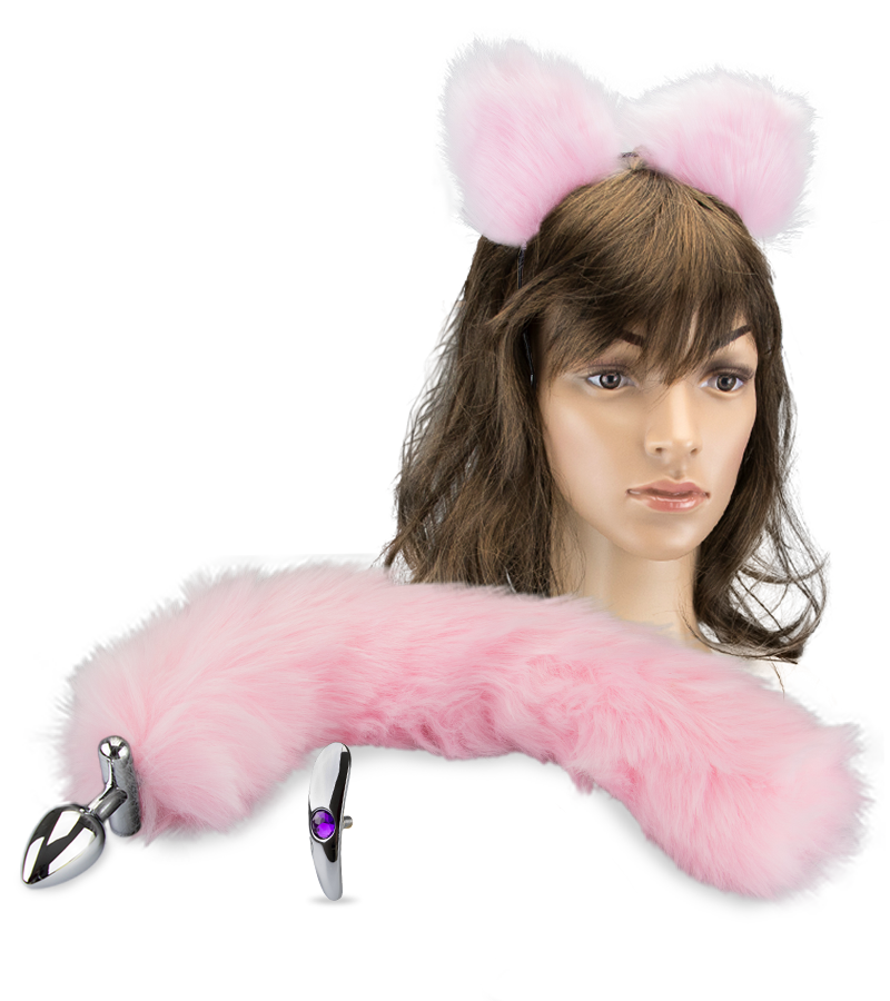 Rosebud cat tail anal plug and headband
