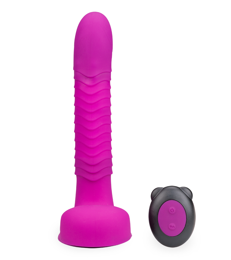 Rotating and thrusting suction cup rabbit-style dildo