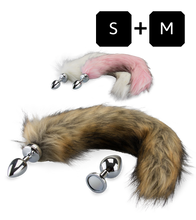 Load image into Gallery viewer, Set of 2 rosebud fox-tail anal plugs