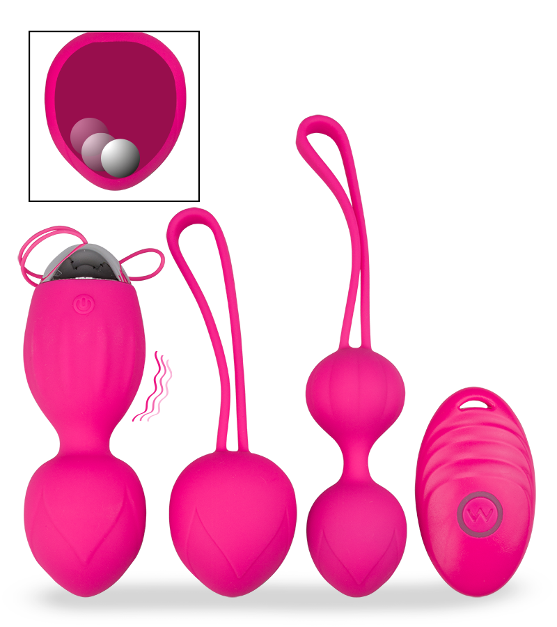 Sex toy set with two Ben Wa balls and a remote control vibrating egg