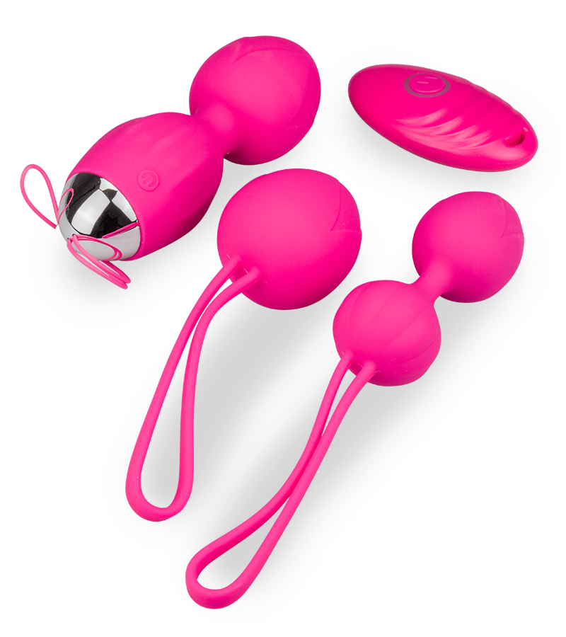 Sex toy set with two Ben Wa balls and a remote control vibrating egg