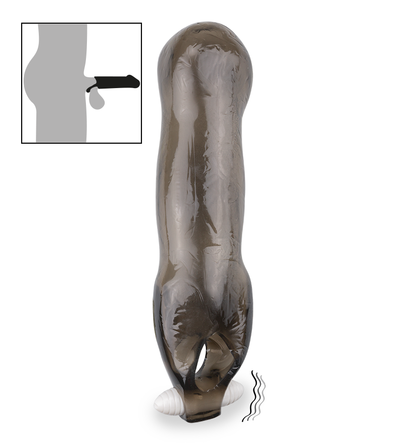 Smooth translucent black vibrating penis sleeve