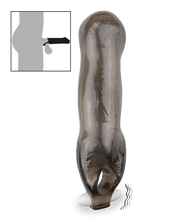 Load image into Gallery viewer, Smooth translucent black vibrating penis sleeve