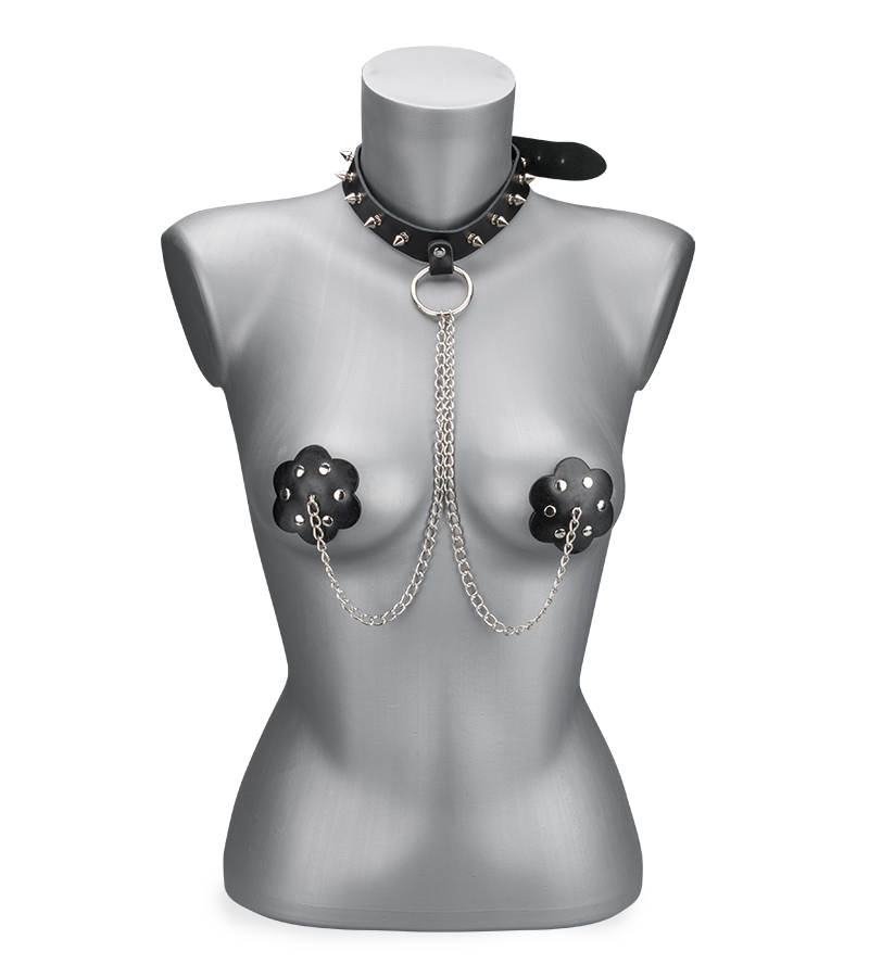 Spiked collar and riveted nipple pasties