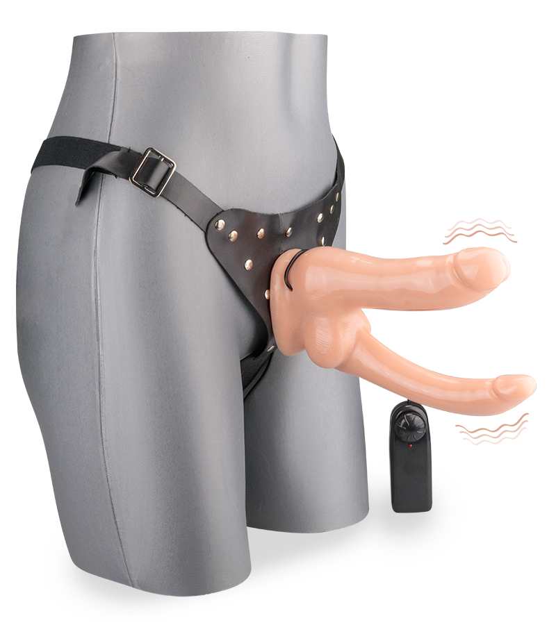 Strap-on harness kit with vibrating double penetration dildo