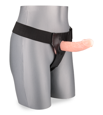 Strap-on harness with hollow veiny dildo