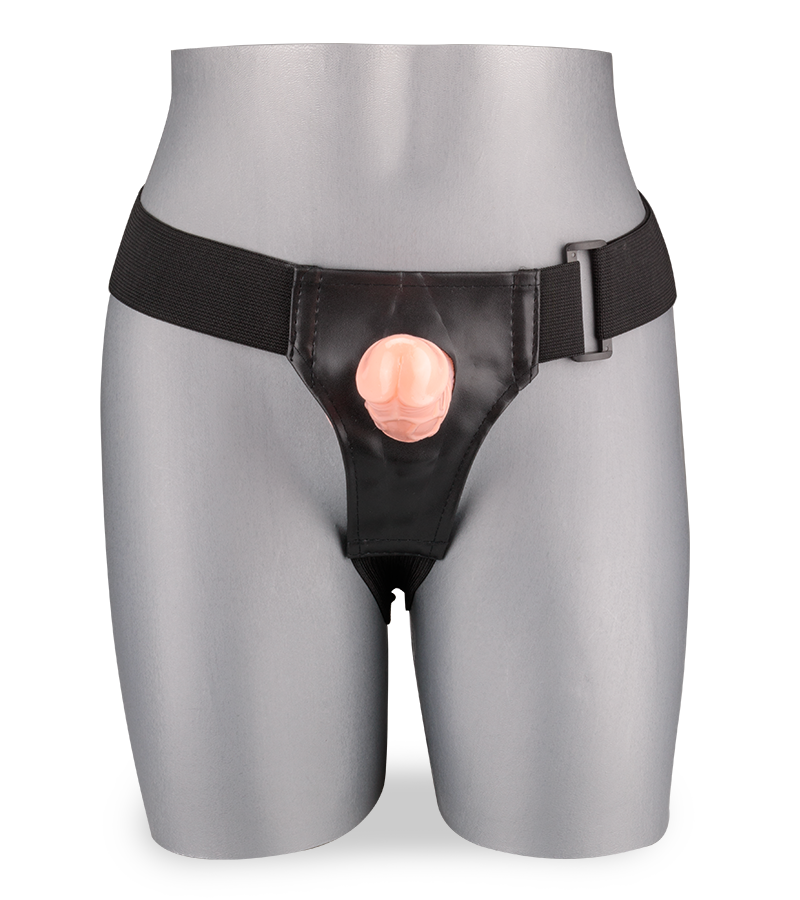 Strap-on harness with hollow veiny dildo