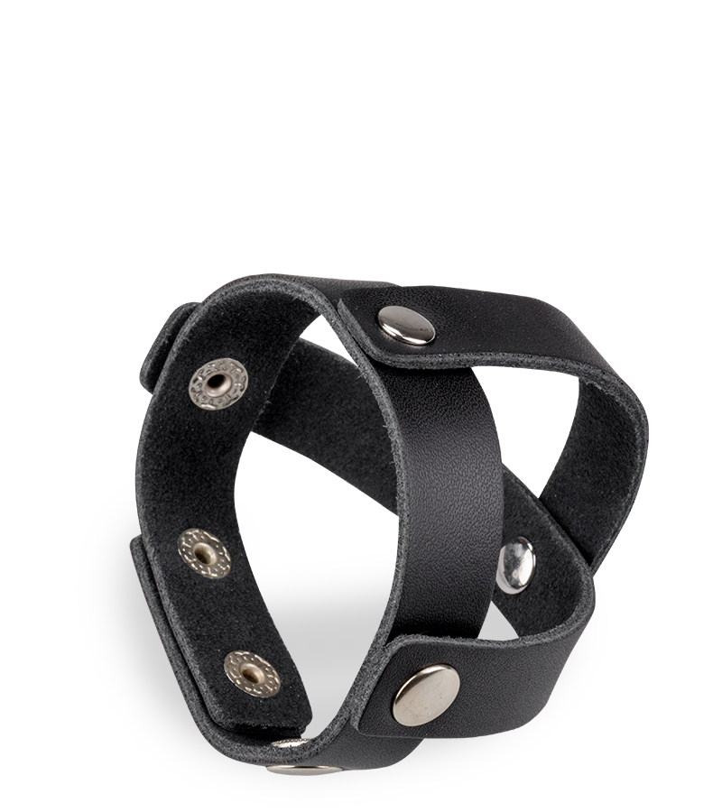 Strappy leather cock ring