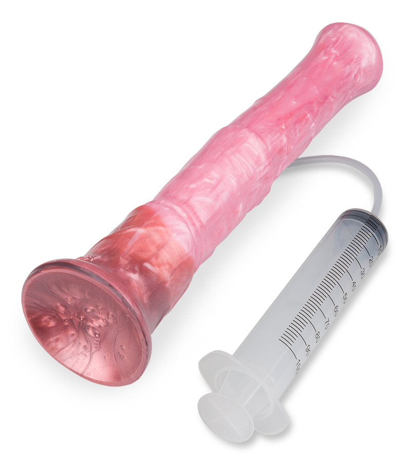 Suction-cup silicone ejaculating horse dildo