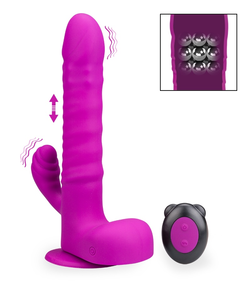 Thrusting suction-cup rabbit-style vibrator