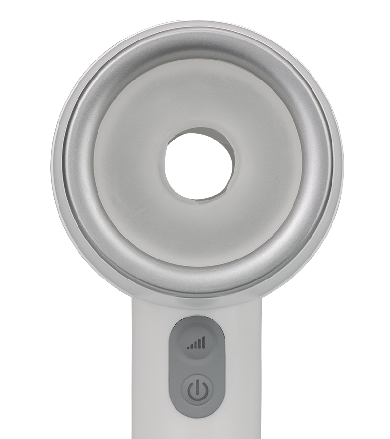 Tornado thrusting masturbator with comfort-grip handle