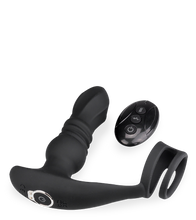 Load image into Gallery viewer, Toronto vibrating and thrusting anal plug with double cock ring