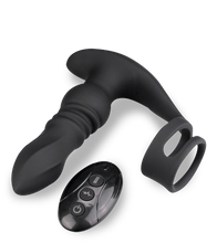 Load image into Gallery viewer, Toronto vibrating and thrusting anal plug with double cock ring