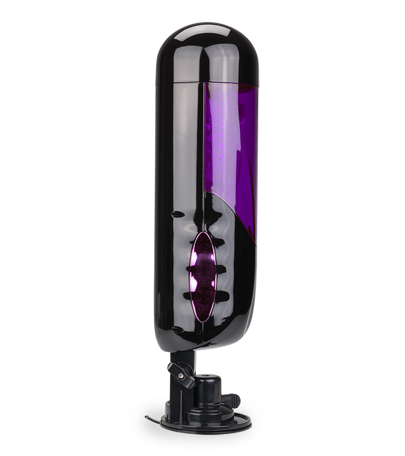 Trainer rotating and thrusting suction cup masturbator