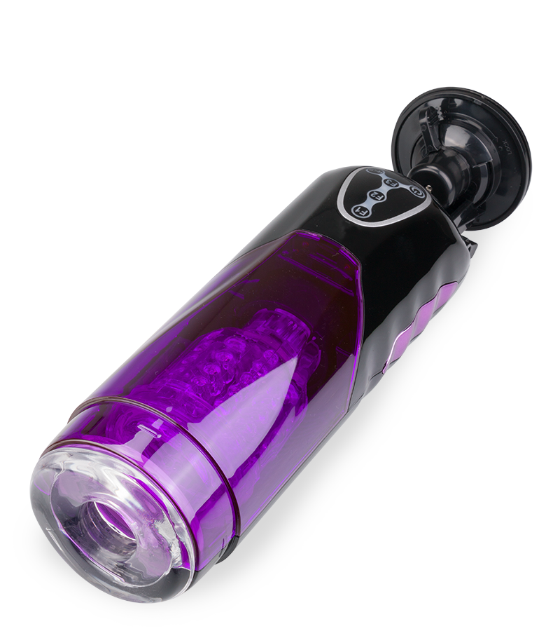 Trainer rotating and thrusting suction cup masturbator