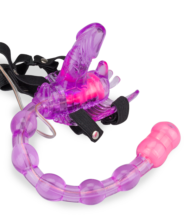 Triple stimulation wearable butterfly vibrator