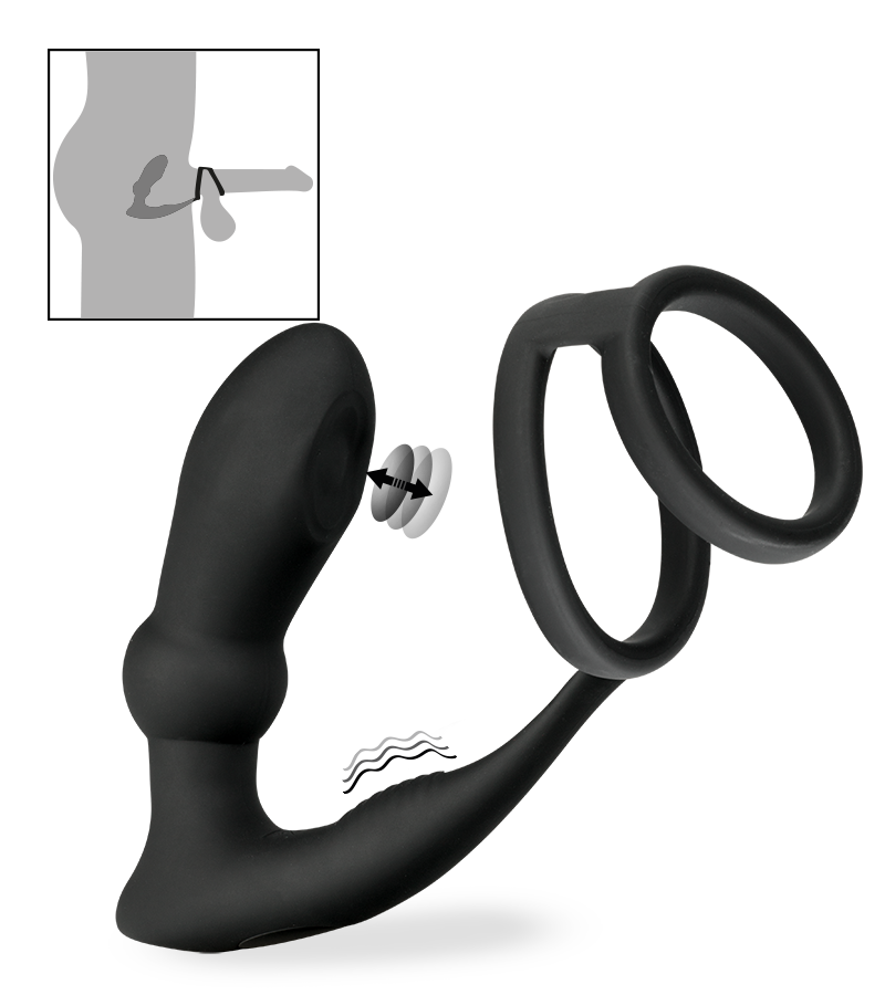 Vegas vibrating and throbbing prostate massager and double cock ring