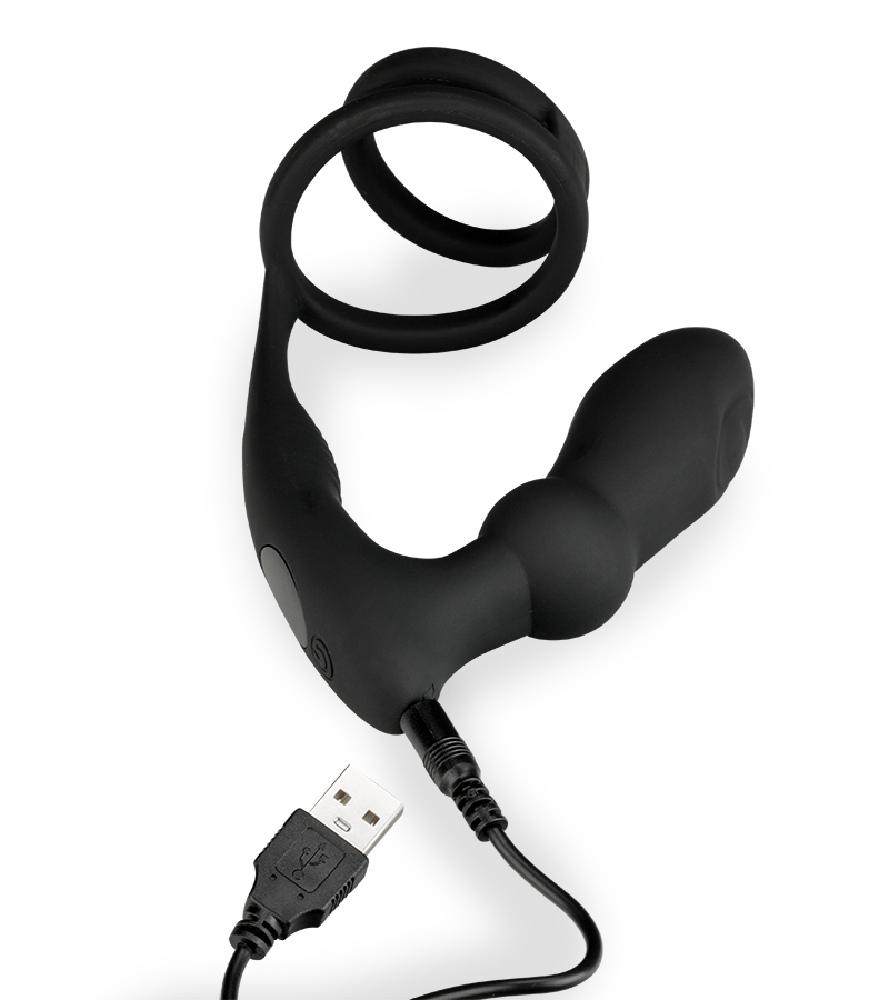 Vegas vibrating and throbbing prostate massager and double cock ring