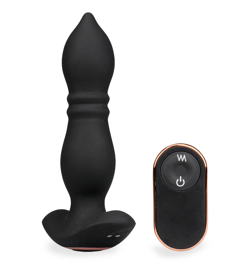 Verso remote-controlled vibrating and thrusting butt plug