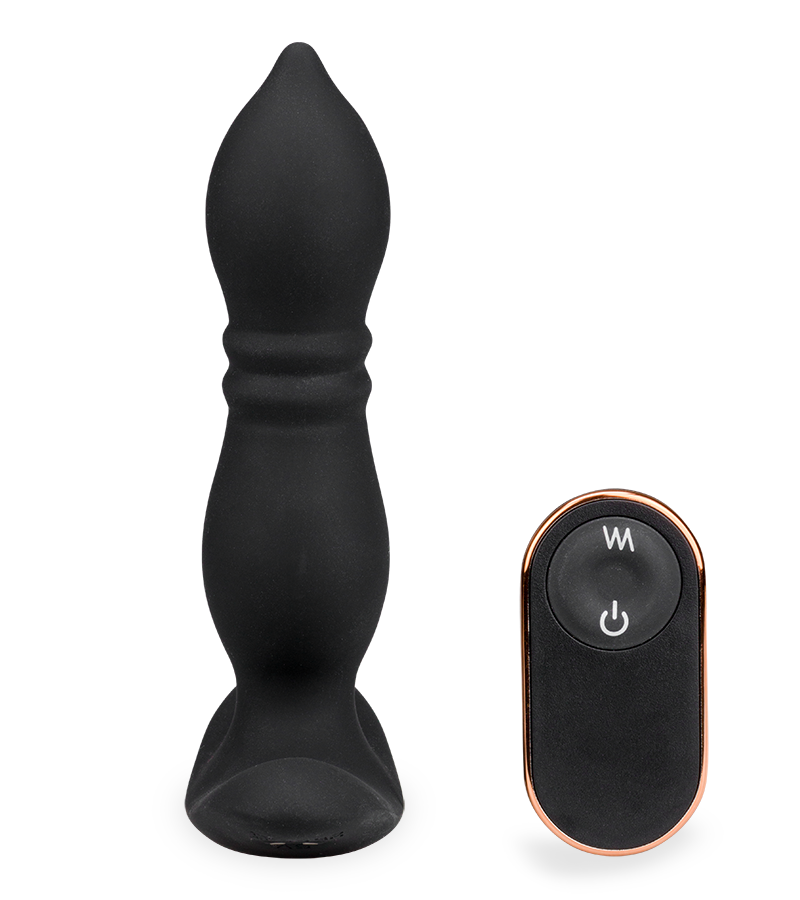 Verso remote-controlled vibrating and thrusting butt plug