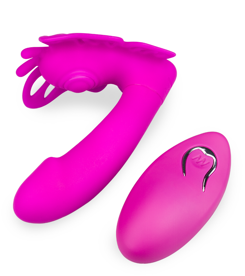 Vibrating and throbbing wearable clit and G-spot vibe 12 speeds