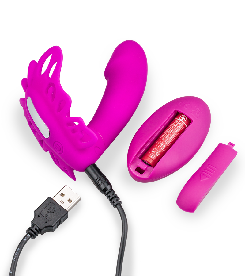 Vibrating and throbbing wearable clit and G-spot vibe 12 speeds