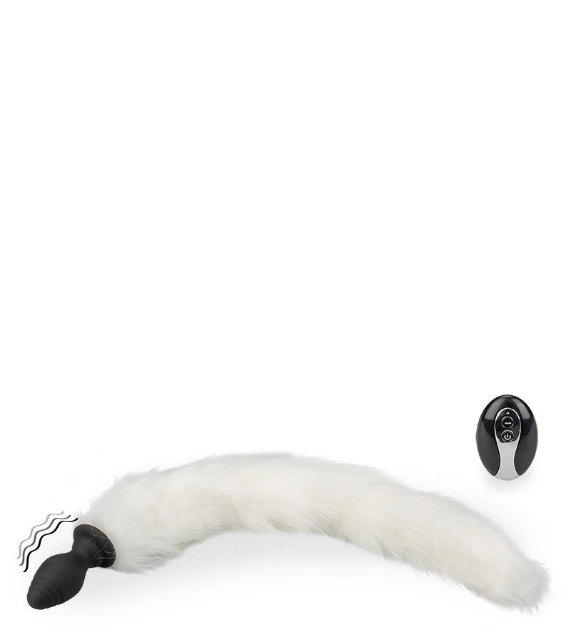 Vibrating butt plug with white synthetic fur tail