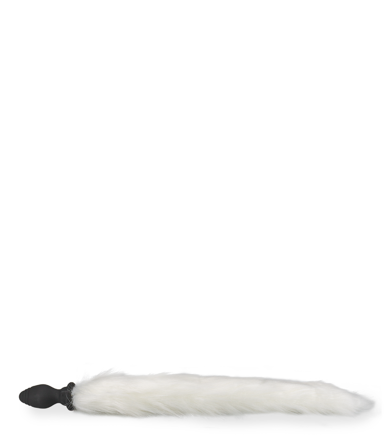 Vibrating butt plug with white synthetic fur tail