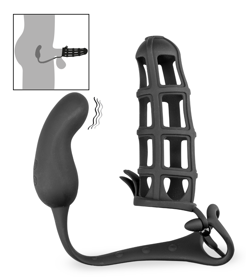 Vibrating cock ring and prostate stimulating penis cage