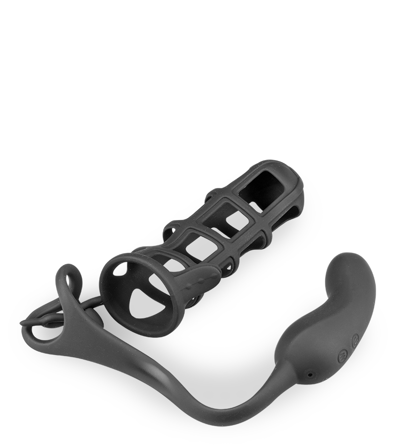 Vibrating cock ring and prostate stimulating penis cage